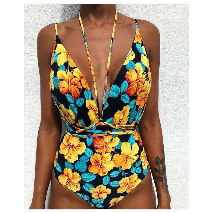 One-Piece-Swimwear-Front-Strappy-Cross-Swimsuit-Floral-Print-front-view
