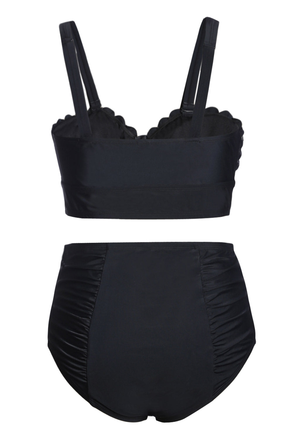 Black-Plus-Size-Scalloped-Detail-High-Waist-Bikini-back-view