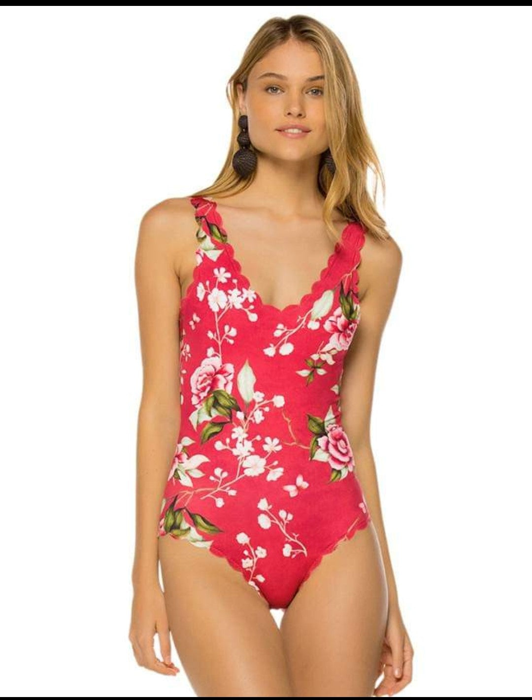 Red-Flower-Print-Swimsuit-front-view