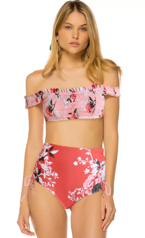 Off-Shoulder-Smocked-High-Waist-Bikini-front-view