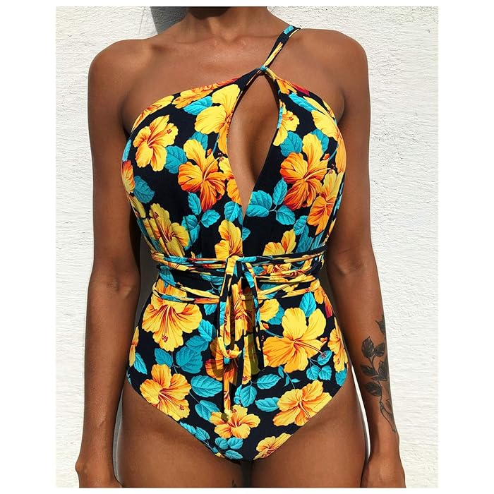 One-Piece-Swimwear-Front-Strappy-Cross-Swimsuit-Floral-Print-front-view